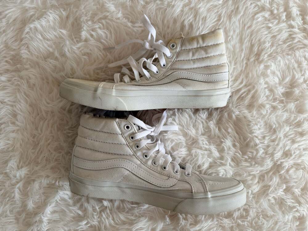Vans Sk8-Hi White Canvas High Top Sneakers Women's Size 7 - Picture 4 of 7
